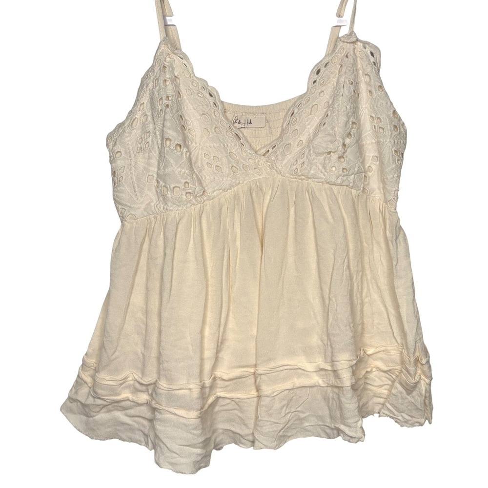 Oli & Hali Eyelet Lace Tank Top Cream Boho Cottagecore Flowy Babydoll Cami XS